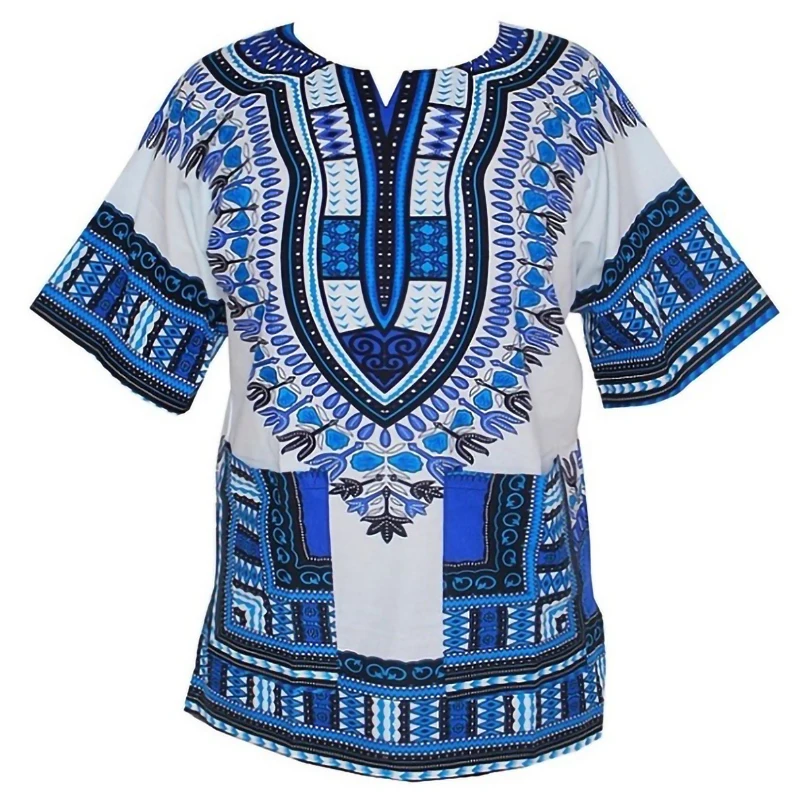 Мусульманская хлопковая футболка африканская одежда Дашики мужская с принтом