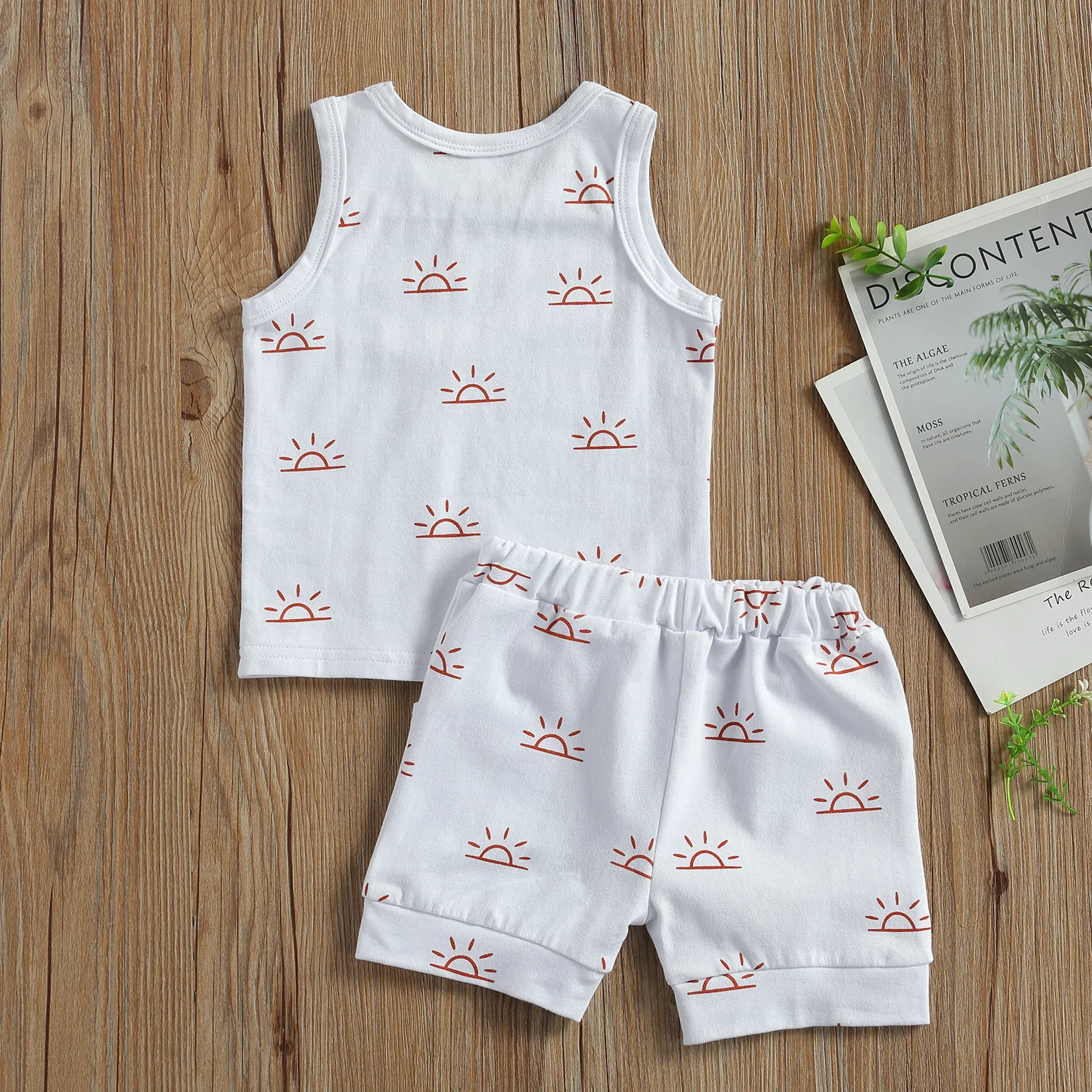 

2020 New 0-3Y Toddler Kid Baby Boy Girl Summer 2Pcs Set Sun Rise Print Vest Sleeveless Top+Pockets Shorts Infant Outfit 2 Colors