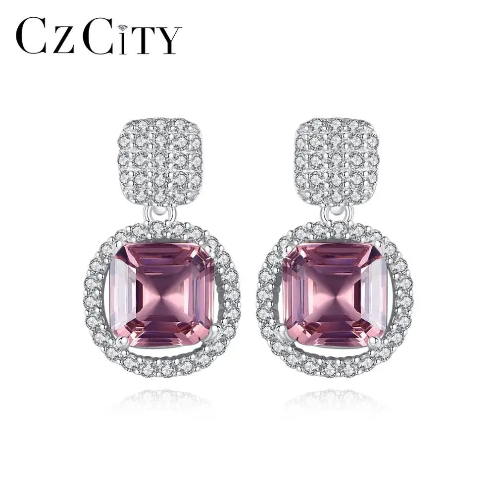 

CZCITY Noble 100% 925 Sterling Silver Square Purple Topaz Stud Earrings for Elegant Women with Tiny CZ Fine Jewelry SE0433-1