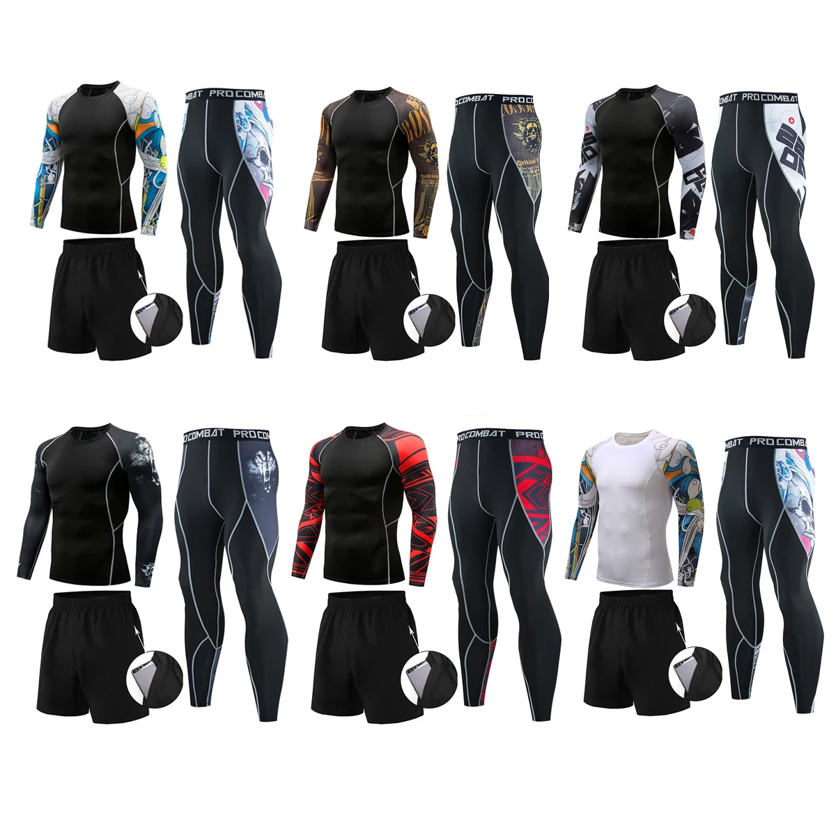 

3 Pcs/Set Men's Tracksuit Gym Fitness Compression Sports Under Suit Clothes Running Jogging Wear Exercise Workout Tights Armour