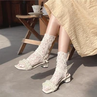 summer lace socks women long tulle socks female transparent mesh socks sweet sock dress calcetines