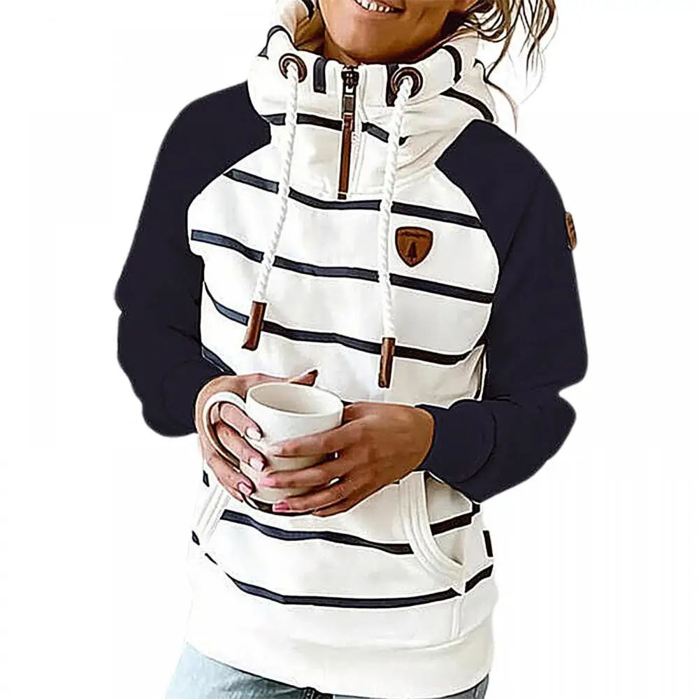 

Pullover Stripe Chic Cotton Blend Ladies Warm Oversize Hoodie for Casual Daily