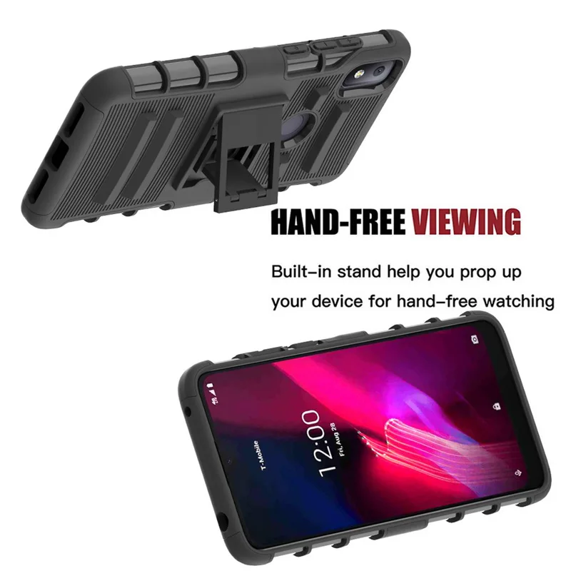 

for TCL T-Mobile 3 IN 1 Mobile Phone Case + Front/Back Shell + Holder Anti-Fall Protection Cell Phone Bag for Revvl 4 Plus / 5G