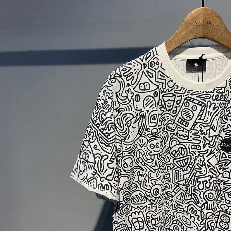 

2021 summer new men's half-sleeved T-shirt trend Korean fashion personality fun printing short-sleeved T-shirt men