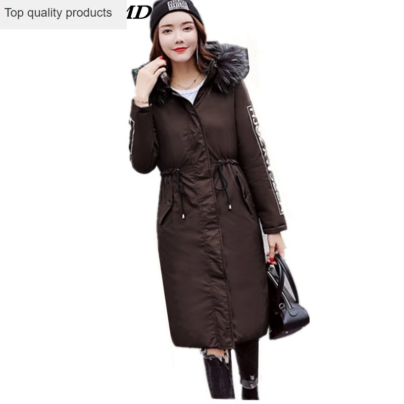 2020 New Women Winter Cotton Coat Hooded Fur Collar Parkas Mid-Long Coat Solid Large Size Outerwear Warm Winter Jacket CW010