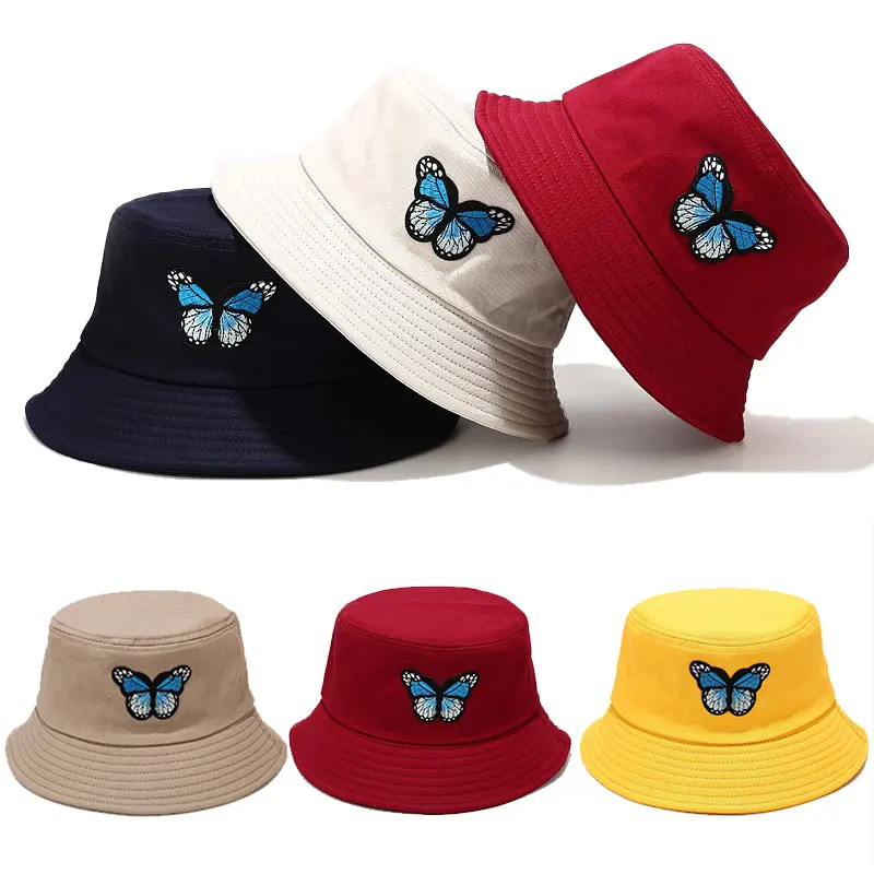 

Women Fashion Hat Retro Denim Washed Bucket Hats Cotton Butterfly Foldable Fisherman Cap Men Outdoor Sunscreen Fishing Beach Cap