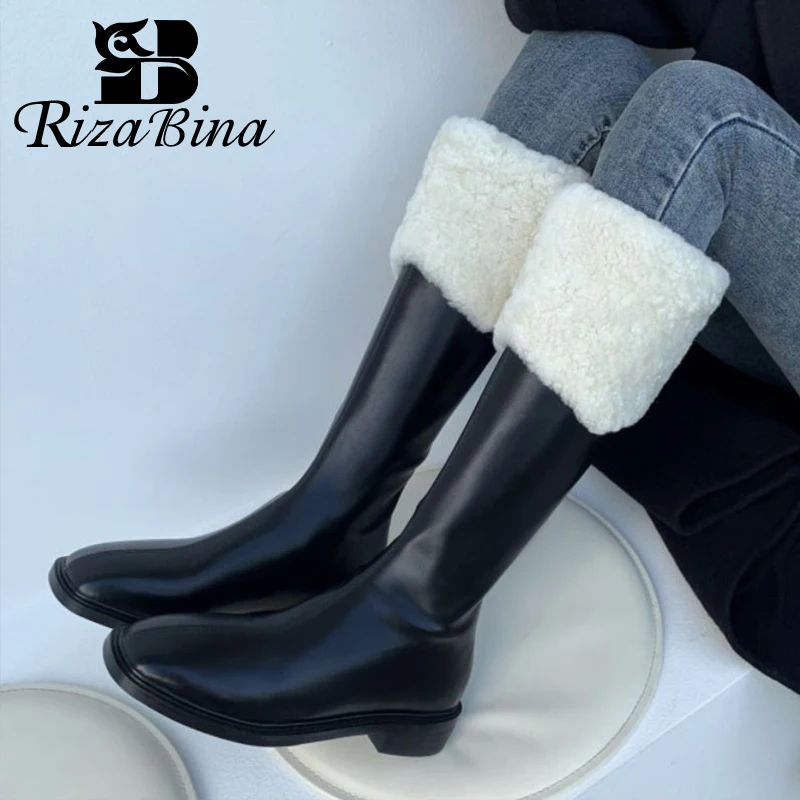 

RIZABINA Long Boots For Female Winter Warm Fashion Shoes Fleece Shaggy Solid Color Daily Casual Knee Boot Footwear Size 34-39