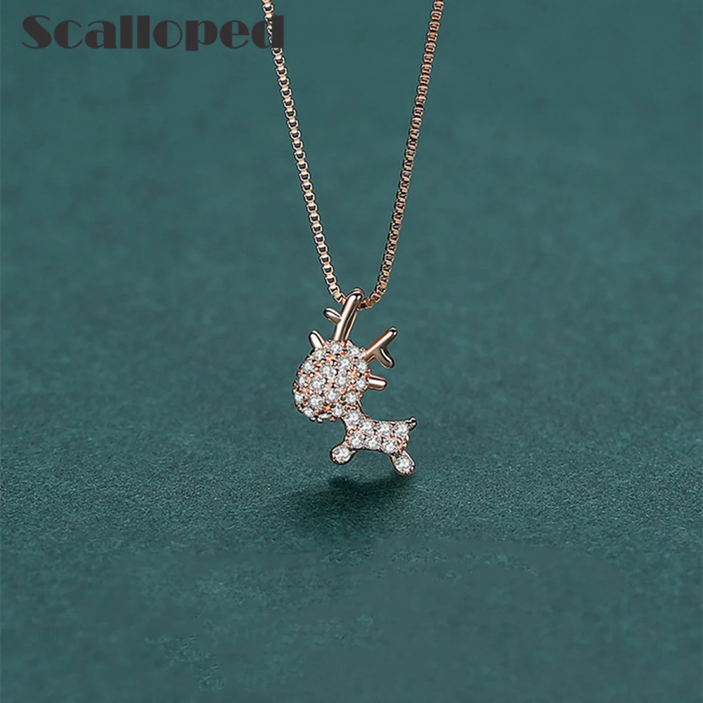 

SCALLOPED Trendy Elk Necklace Women Accessories Brand Design Exquisite Zircon Fashion Statement Jewelry Christmas Gifts