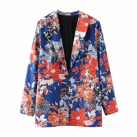 woman 2022 casual traf jacket autumn notched collar single button loose blazers ornate print pockets long coats