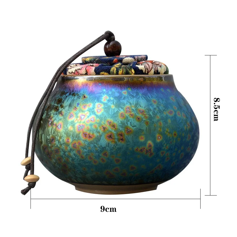 

Tianmu Glaze Kiln Becomes Colorful Hand-made Exquisite Small Tea Caddy Storage Pot Decoration