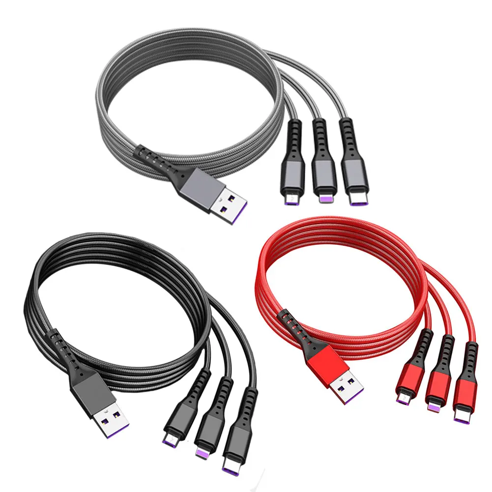 

Charging Cable 5A 3in1 Data USB Cable For IPhone Samsung Xiaomi Phone Fast Charging Wire Phone Lead 1.2m Universa Lcharger Cable
