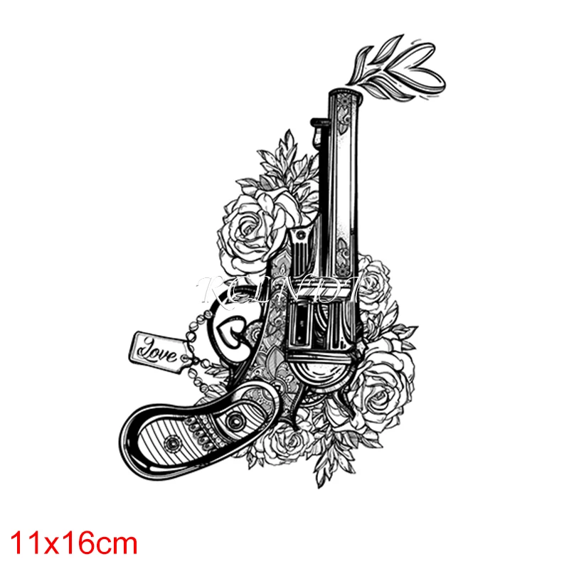 Водостойкая Временная тату-наклейка с чернилами для сока пистолет роза цветок