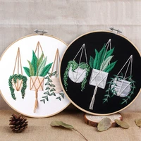 diy hanging basket pattern color threads tools home decoration cross stitch stamped embroidery starter kit ribbon painting
