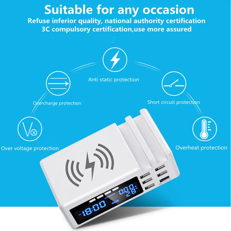 

Intelligent Wireless Charger QC3.0 Wireless Charging Mobile Phone Dock For iPhone 12 Mini Pro Max Xiaomi Multifunctional Charger