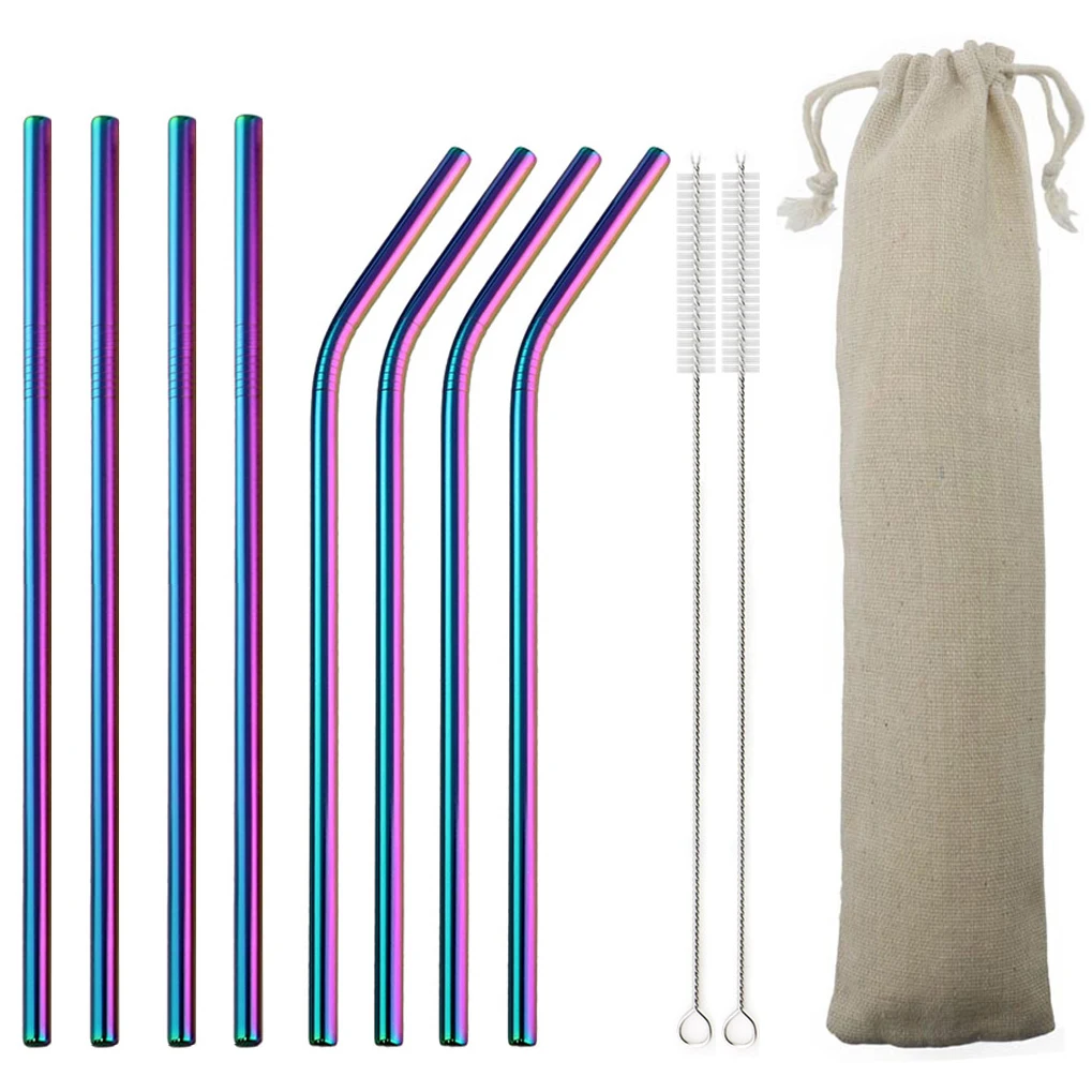 11Pcs Rainbow 11 шт./компл. питьевой соломы 304 Нержавеющая сталь многоразовые соломы прямой изогнутая металлическая соломинка с силиконовыми наконечниками для чистки ногтей оптом - Цвет: 11Pcs Rainbow