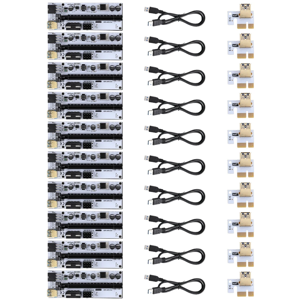 

10pc Newest VER010 USB 3.0 PCI-E Riser PCI Express 1X 4x 8x 16x For Video Card 4Pin 6Pin Power 8 Capacitance For Mining Miner