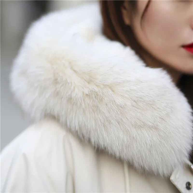 

Women Winter New Fashion Solid Color Loose Large Real Fur Collar Parkas Female Elegant Brand Thick Warm Hooded Fur Leather ML772