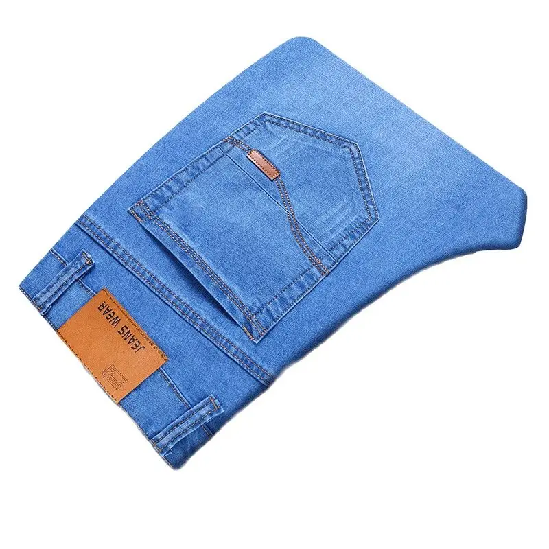 

Джинсы мужские тонкие брендовые, облегающие брюки небесно-голубого цвета в классическом деловом стиле, повседневные брюки, лето 2020