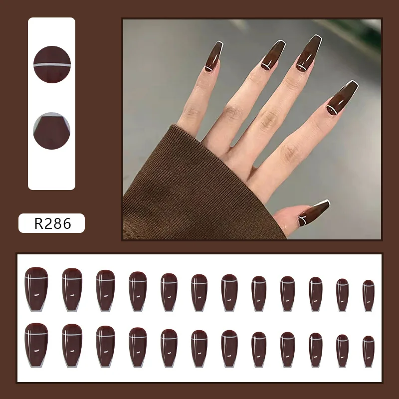 2022 New 24Pcs/Set Cute Cat And Bear Pattern Design False Nail French Stiletto Full Cover Fake Nails Manicure Art Tools | Красота и