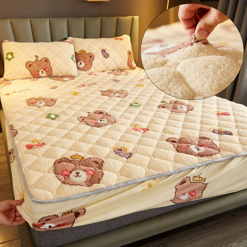 Плюшевый утолщенный стеганый наматрасник теплый мягкий бархат из овечьей шерсти