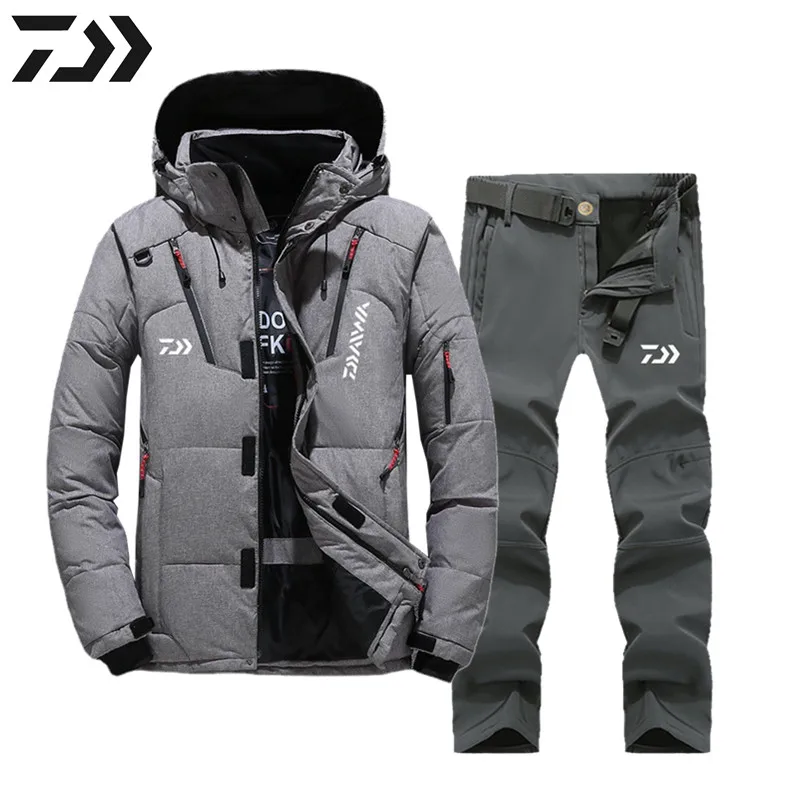 Daiwa Fishing Clothing Men Velvet Hooded Thicken Thermal Warm Multi-Pocket Zipper Clothes Suit Autumn Winter Outdoor | Спорт и