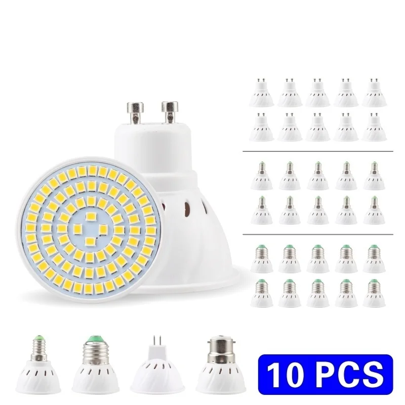 

2021NEW 10pcs Lampada LED Spotlight Bulb E27 E14 MR16 GU10 B22 220V Bombillas LED Lamp 48 60 80 LED 2835 SMD Lampara Spot Light