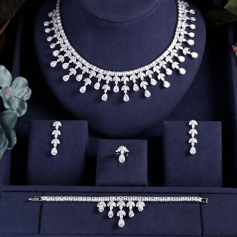 JaneKelly роскошный Искрящийся Блестящий кубический циркон серьги капли ожерелье