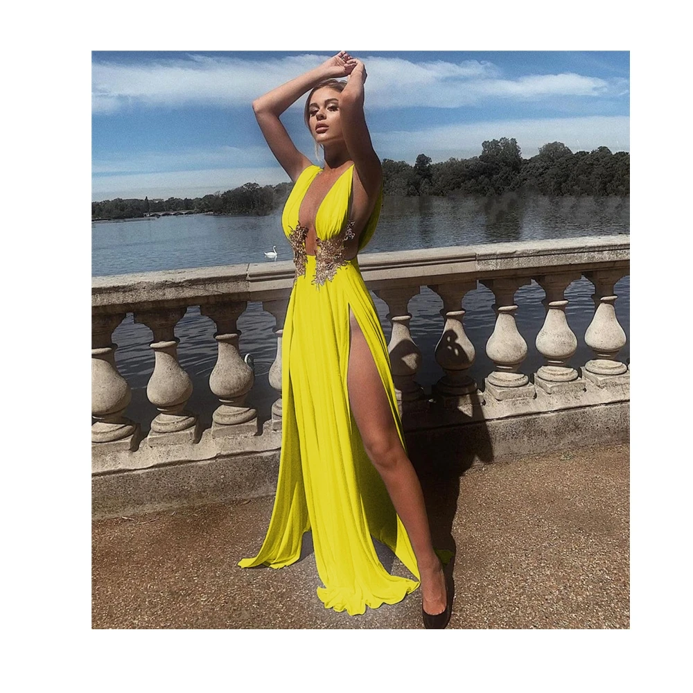 Wjustforu Deep V-Neck Bodycon Night Dress Women Sexy High Split Maxi Backless Patchwork Party Club Outfits For | Женская одежда