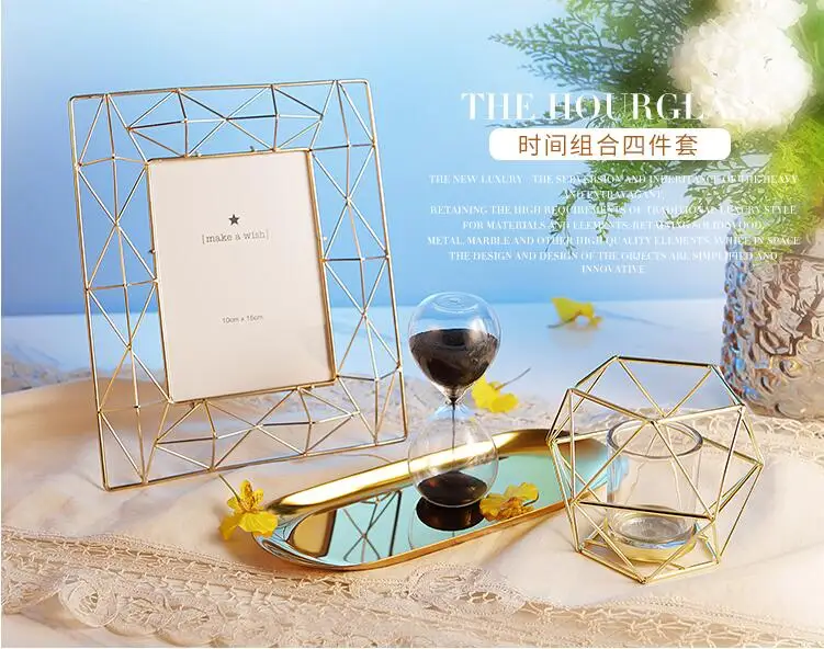 Стеклянный креативный подсвечник для украшения дома из кованого железа Золотой