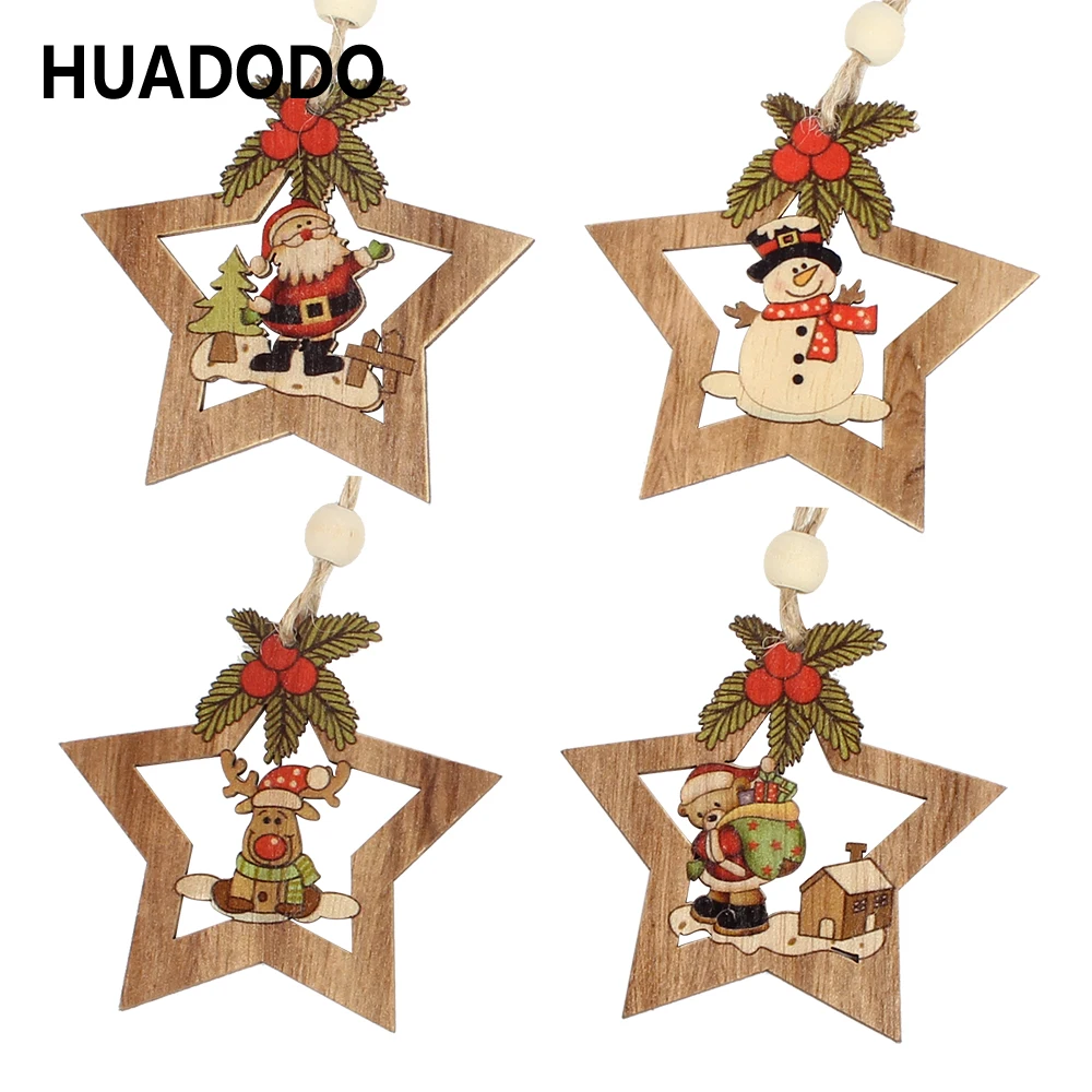 HUADODO 4 шт. деревянные звезды елочные украшения подвески для Рождественского