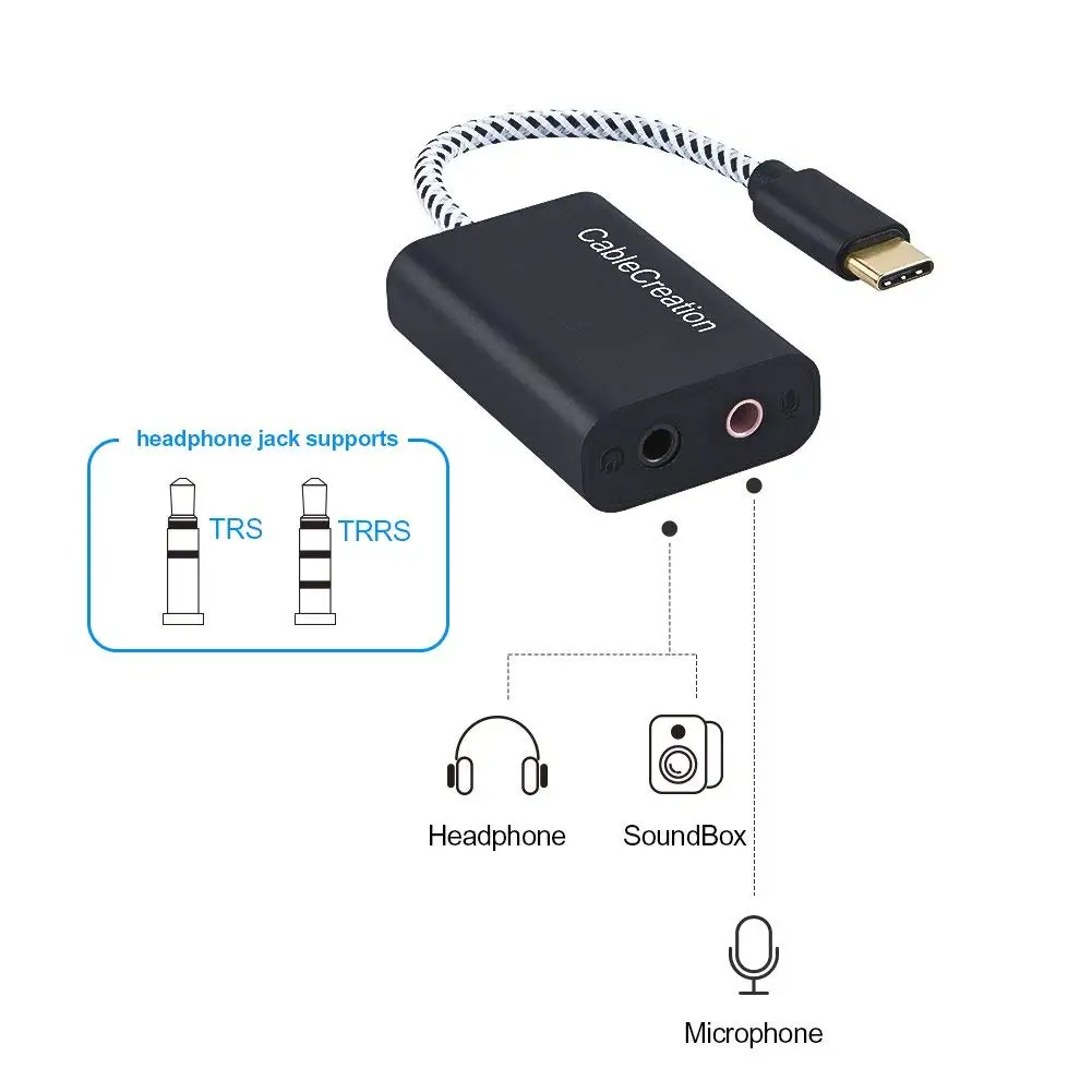 Звуковая карта CableCreation USB C внешний разъем 3 5 мм аудиоадаптер Type-C микрофон для