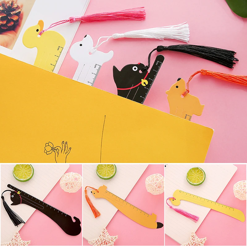 

Cute Cat Duck Bear Paper Ruler With Tassel Straight Ruler Bookmark Animal Shape Measuring Tool for Student School Metric GK99