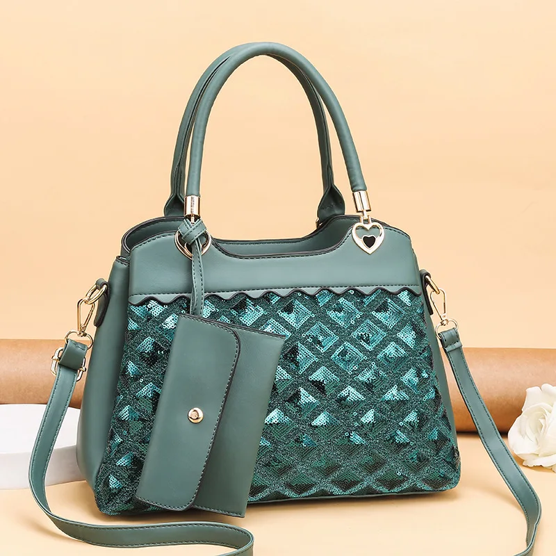 

Fashion Women 2Pcs Top-Handle Bags Patchwork Sequins Tote Bag Plaid PU Leather Handbags Simple Ladies Crossbody Shoulder Bag