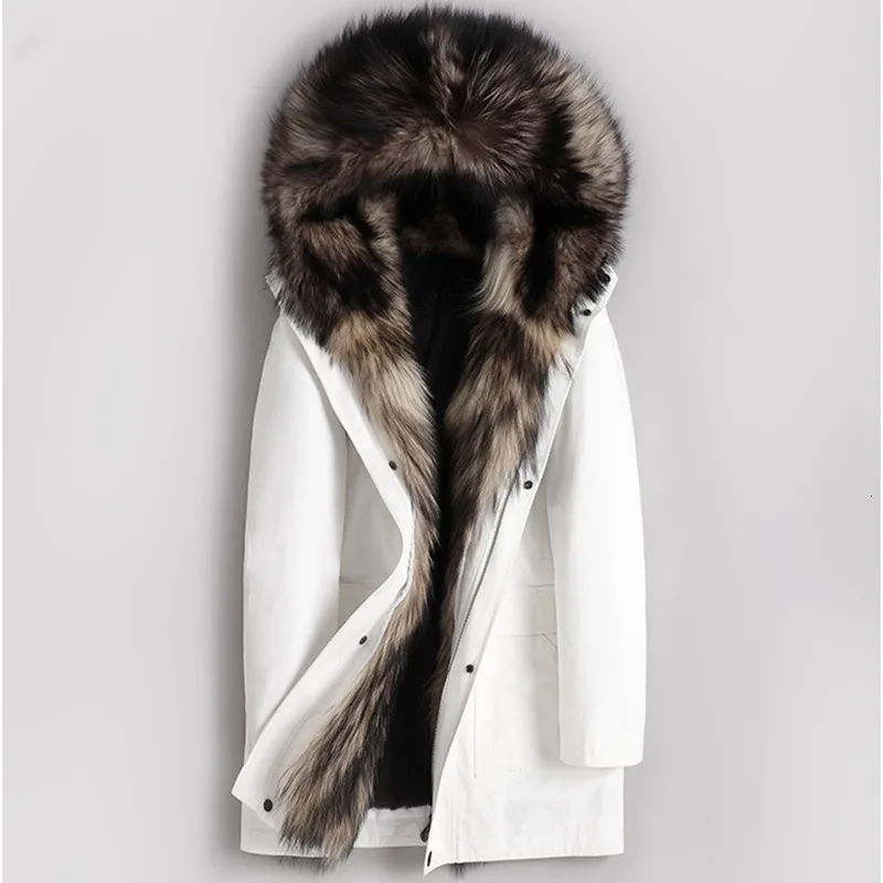 

Мужская зимняя куртка из натурального меха кролика лайнер парка для мужчин волк меховой воротник пальто Роскошные теплые куртки размера пл...