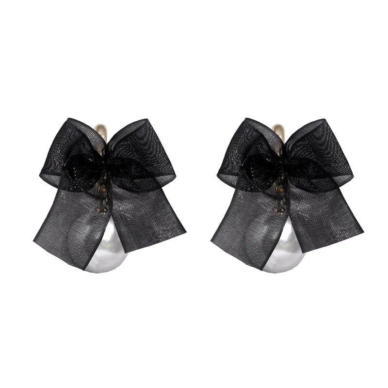 

Retro Palace Snow Gauze Bow Pearl Earrings Female 2021 Summer New Forest 925 Silver Needle Chinese Ear Jewelry