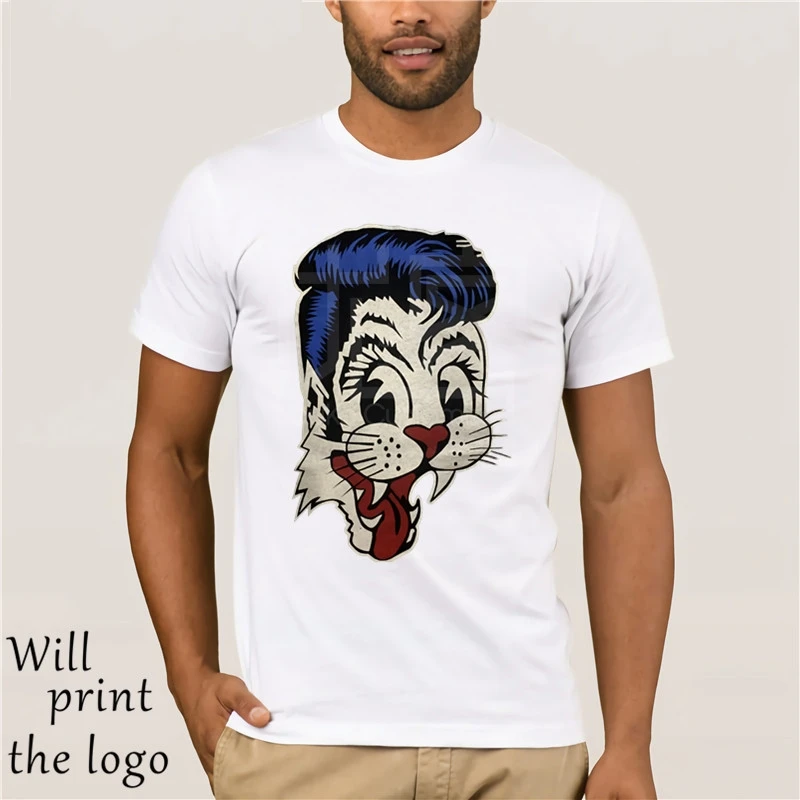 Мужская футболка Черная хлопковая бродячая кошка рокабилли Горячая Удочка Ретро