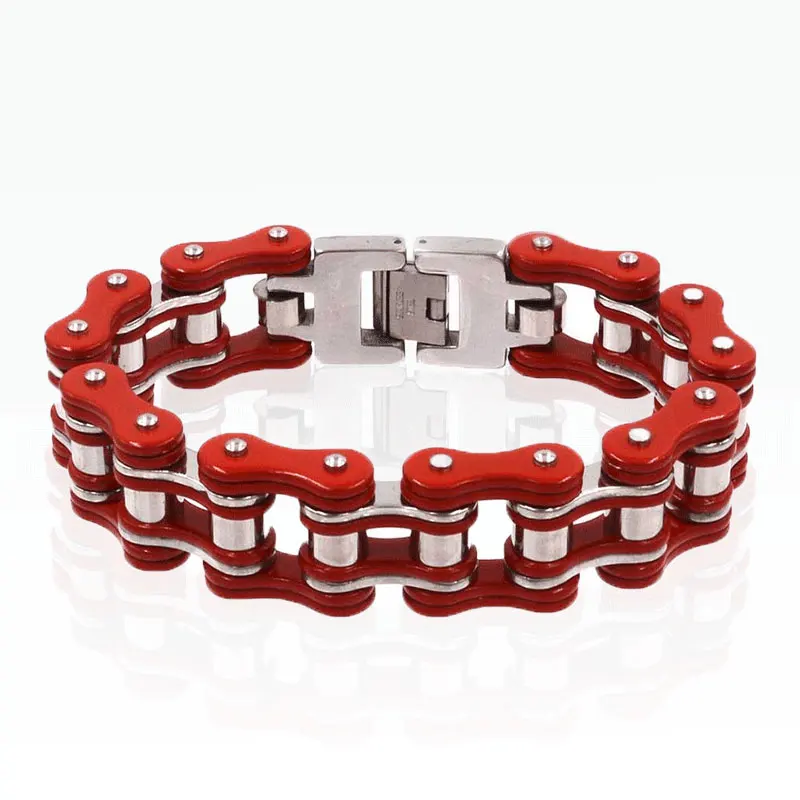 Мужской красный браслет в стиле панк мотоциклетные браслеты из нержавеющей