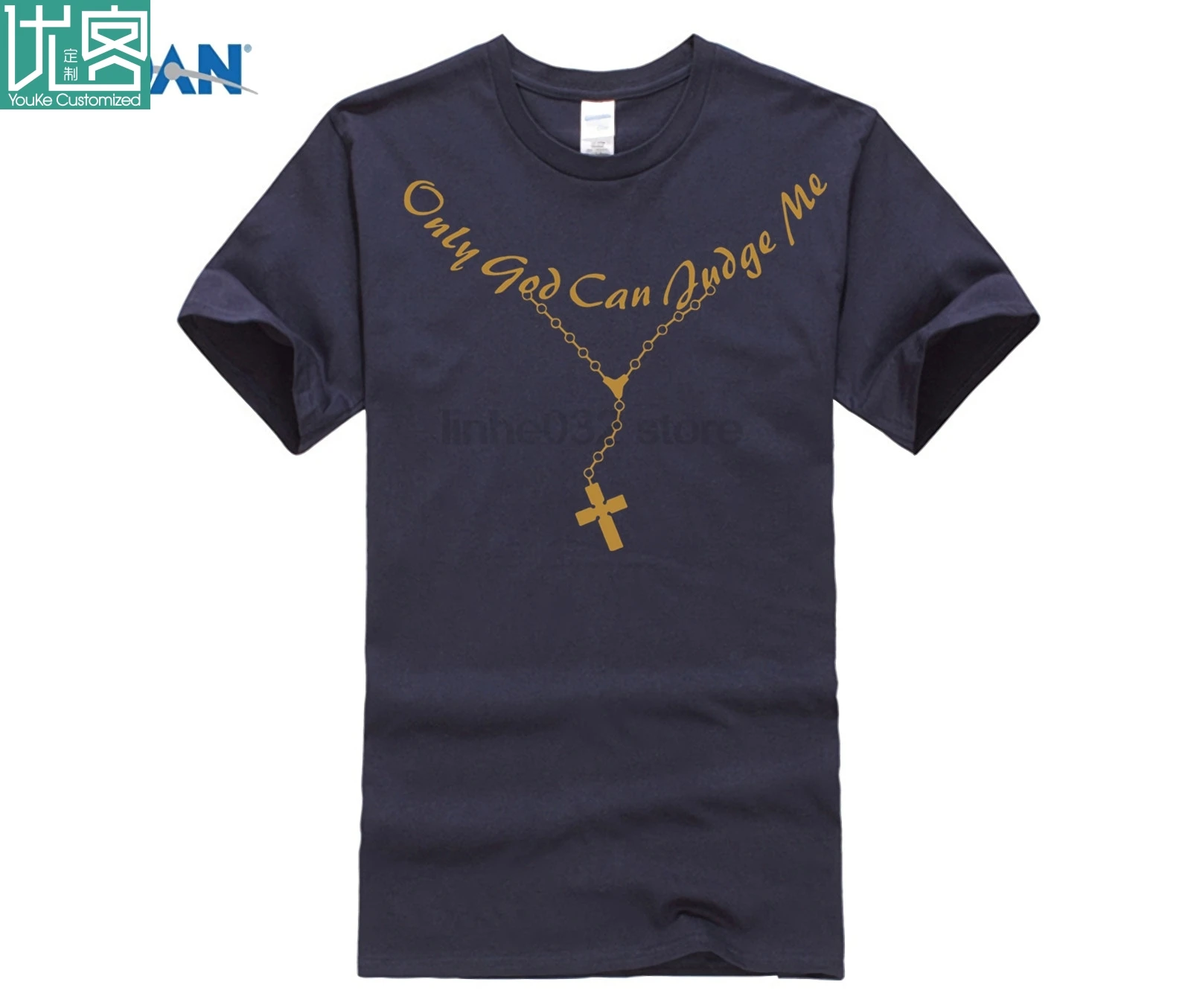 harajuku Top Only God Can Judge Me Christian Cross Rosary Tupac Tattoo Script 2 Pac Camiseta Casual Unisex T-Shirt | Мужская одежда