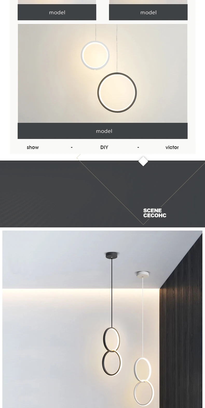 new Circle Rings Modern led chandelier for bedroom bedside dining room bar white or black color led chandeliers 90-260V