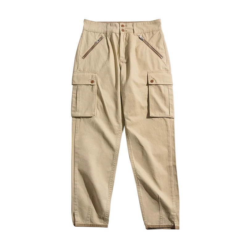 

Maden Retro Khaki Tapered Cargo Pants Men Mountain Military Pant Cotton Zipper Pocket Casual Men's Trendy Long