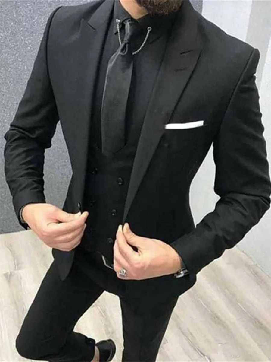 

Handsome Groomsmen One Button Peak Lapel Groom Tuxedos Wedding Dress Men Suits Blazer Prom Dinner (Jacket+Pants+Tie+Vest) A813