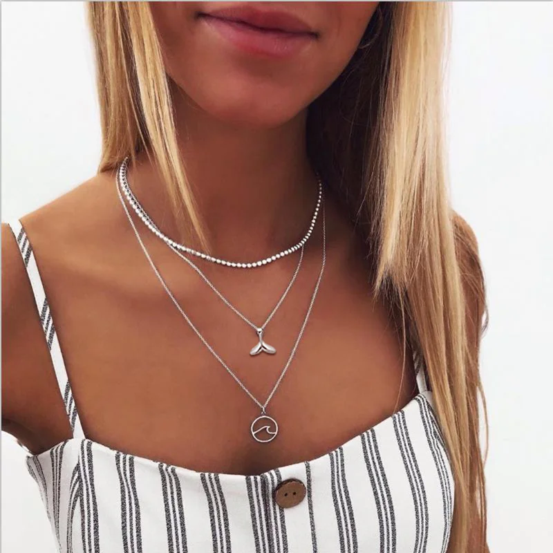 DY514625 IF ME, винтажное многослойное ожерелье с кулоном из кристаллов, женские бусы золотого цвета, Лунная звезда, рога полумесяца, колье, ожерелье, ювелирное изделие, Новинка - Окраска металла: DY514625