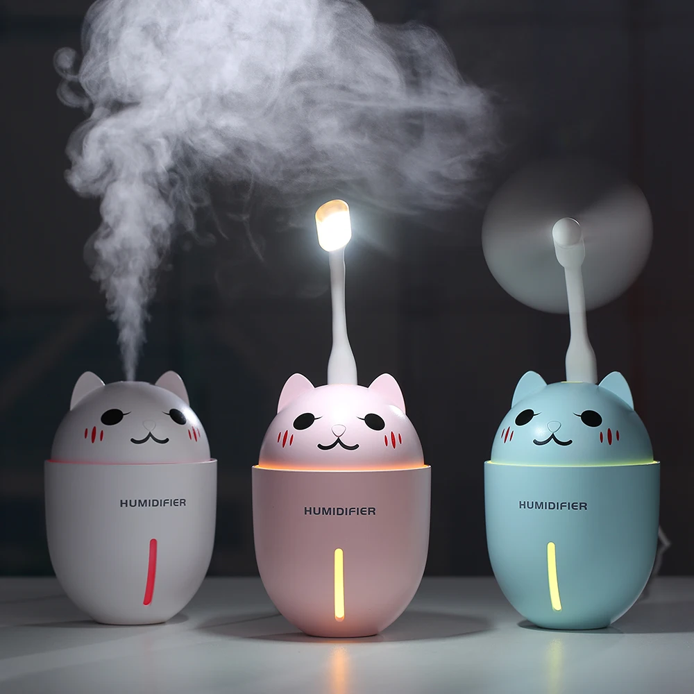 

3 in 1 320ML USB Air Humidifier Ultrasonic Cool-Mist Adorable Pet Mini Humidifier With LED Light Mini USB Fan