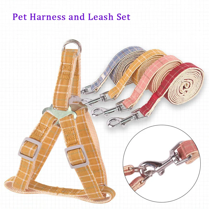 

Pet Leash Vest Leash Small Medium Plaid Pet Leash Vest-style Chest Harness And Dog Leash Set Leash Collar Dog Leash Pet Supplies