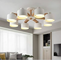 nordic 220v led chandelier with iron lampshade for living room modern wooden lustres wood foyer chandelier lighting