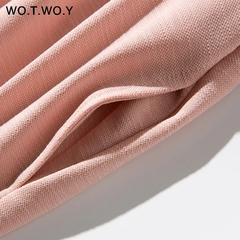 Платье WOTWOY женское длинное с круглым вырезом свободное хлопковое розовое до