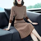 Женское Повседневное платье-свитер с высоким воротником и длинным рукавом, приталенная одежда до колен с рисунком, Офисная Женская одежда 2021