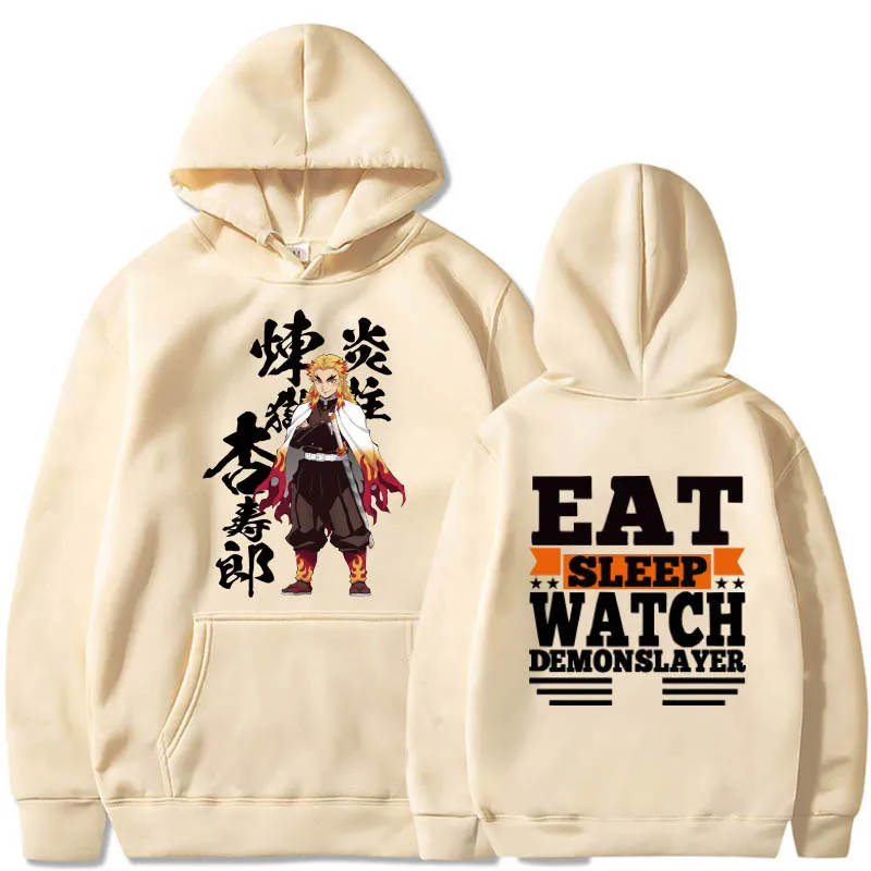 Harajuku Anime Hoodie Demon Slayer Pullovers Tops Long Sleeves Casual Unisex | Мужская одежда