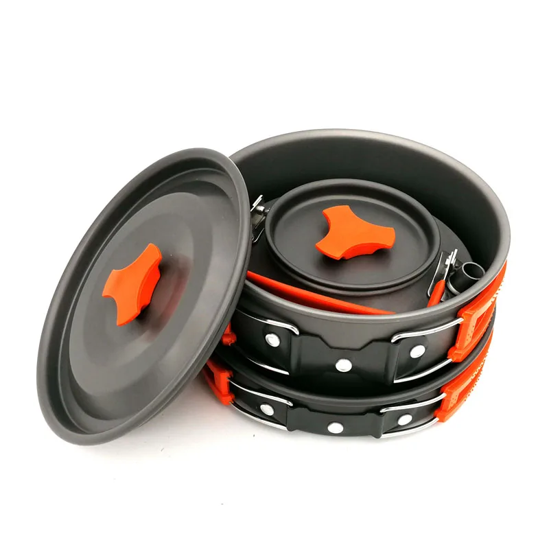 

2-3 People Outdoor Teapot Pot Set Three-Piece Cookware Camping Cookware 1.1L Teapot Portable Outdoor Survival Kitchenware