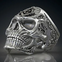 new exaggerated skull shape ag masonic pattern ring mens ring fashion metal skull ring accessories party jewelry size 8 13